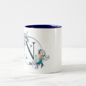 Mystic Floral Monogram Initiaal - letter N Tweekleurige Koffiemok (Center)