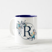 Mystic Floral Monogram Initiaal - letter R Tweekleurige Koffiemok (Voorkant links)