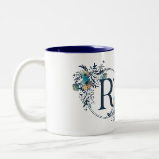 Mystic Floral Monogram Initiaal - letter R Tweekleurige Koffiemok