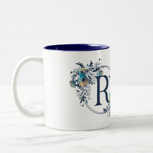 Mystic Floral Monogram Initiaal - letter R Tweekleurige Koffiemok (Links)