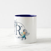 Mystic Floral Monogram Initiaal - letter R Tweekleurige Koffiemok (Center)