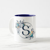 Mystic Floral Monogram Initiaal - letter S Tweekleurige Koffiemok (Voorkant links)