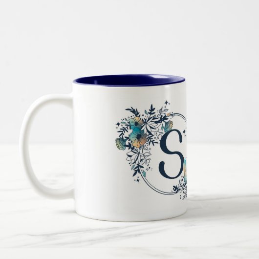 Mystic Floral Monogram Initiaal - letter S Tweekleurige Koffiemok (Links)