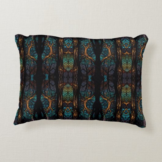 Mystic Forest Mozaïek Blauw & Zwart patroon Kussen (Achterkant)