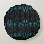 Mystic Forest Mozaïek Blauw & Zwart patroon Rond Kussen (Achterkant)