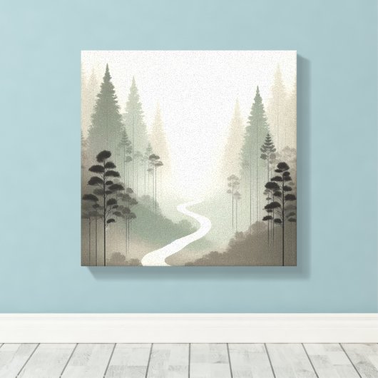 Mystic Forest Path in Soft Fog Minimalism Canvas Afdruk (Insitu (Houten vloer))