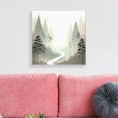Mystic Forest Path in Soft Fog Minimalism Canvas Afdruk (Insitu (Woonkamer))