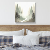 Mystic Forest Path in Soft Fog Minimalism Canvas Afdruk (Insitu (Slaapkamer))