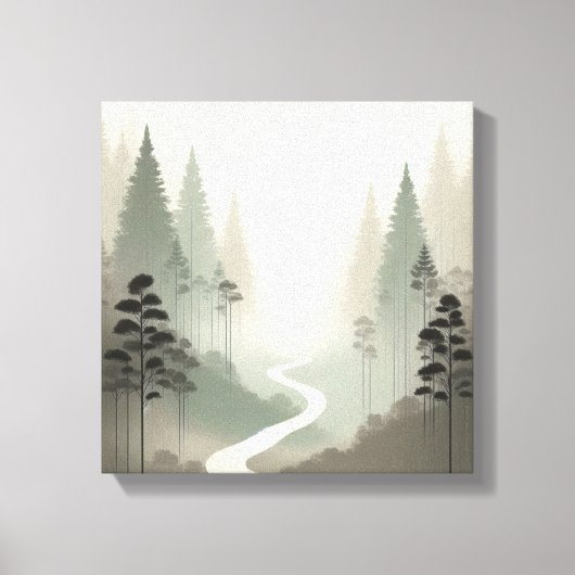 Mystic Forest Path in Soft Fog Minimalism Canvas Afdruk (Voorkant)