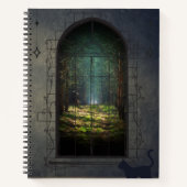 Mystic Forest Portal met kat - Fantasy Window Notitieboek (Voorkant)