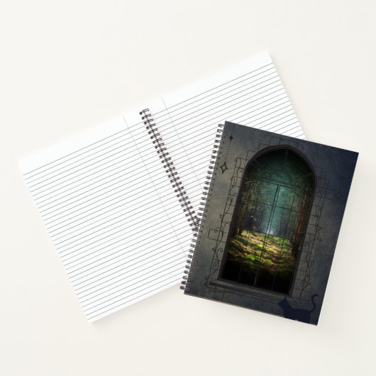 Mystic Forest Portal met kat - Fantasy Window Notitieboek (Binnen)