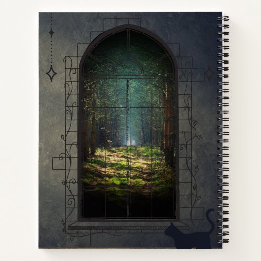 Mystic Forest Portal met kat - Fantasy Window Notitieboek (Achterkant)