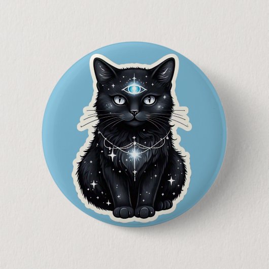Mystic Galaxy Cat Button – Cosmic Third Eye Space  (Voorkant)