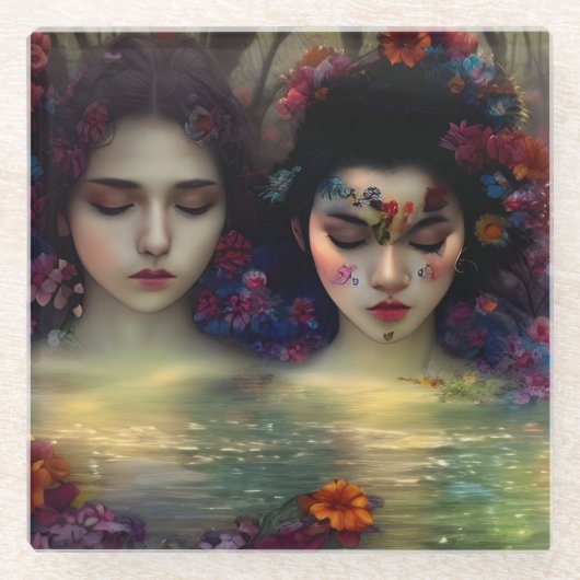 Mystic Garden: Bloemen dromen Glazen Onderzetter (Voorkant)