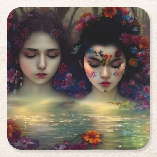 Mystic Garden: Bloemen dromen Kartonnen Onderzetters (Voorkant)