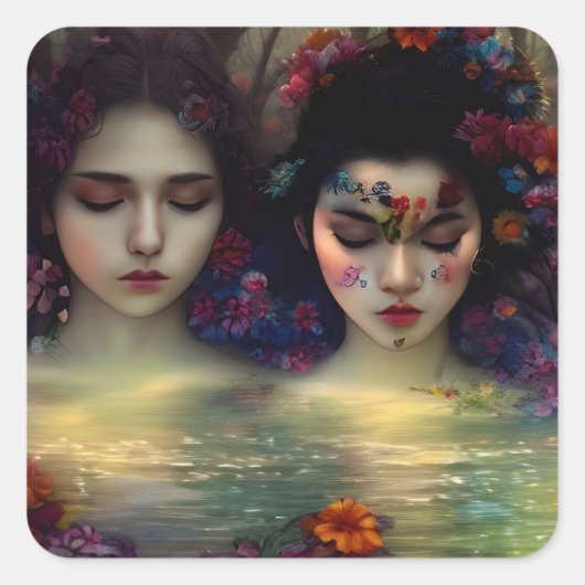 Mystic Garden: Bloemen dromen Vierkante Sticker (Voorkant)