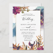 Mystic Garden Paars, Blauwgroen, Blue and Gold Wed Kaart (Voorkant)