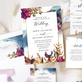 Mystic Garden Paars, Blauwgroen, Blue and Gold Wed Kaart
