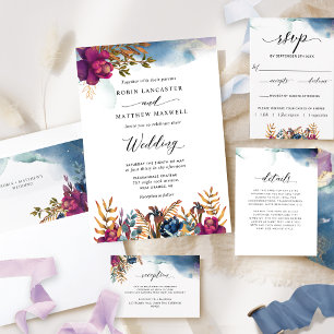 Mystic Garden Paars, Blue, Blauwgroen en Gold Wedd Kaart