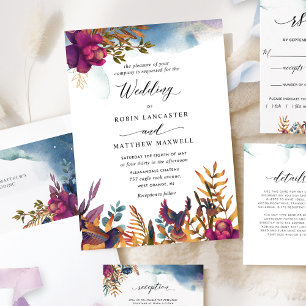 Mystic Garden Purples and Blues Jewel Tone Wedding Kaart