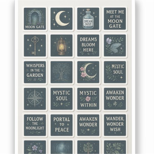 Mystic Garden Sticker Sheet – Moonlit Bloemen (Voorkant)