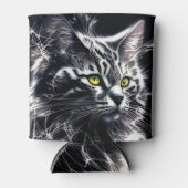 Mystic Gaze: Zwart & Zilver Abstract Cat Blikjeskoeler (Voorkant)