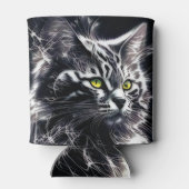 Mystic Gaze: Zwart & Zilver Abstract Cat Blikjeskoeler (Achterkant)