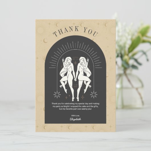 Mystic Gemini Zodiac Arch Dank je Kaart (Staand voorkant)