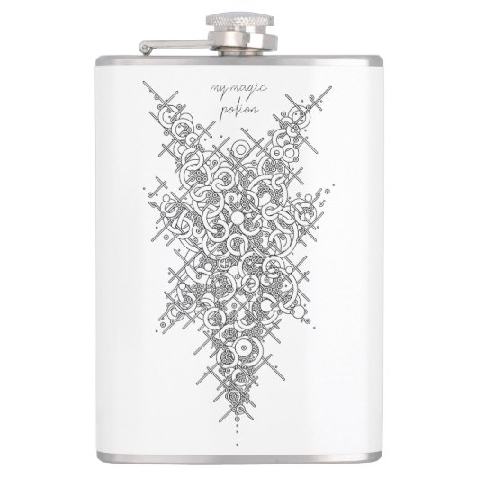 Mystic Geometric "My Magic Potion" Zwarte Inkt Kol Heupfles (Voorkant)
