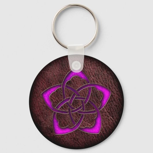 Mystic glow paarse celtic flower op leder sleutelhanger (Voorkant)