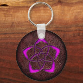 Mystic glow paarse celtic flower op leder sleutelhanger (Voorkant)