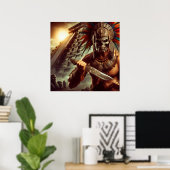 Mystic Golden-Hued Surreal Aztec Warrior Illustrat Poster (Thuiskantoor)