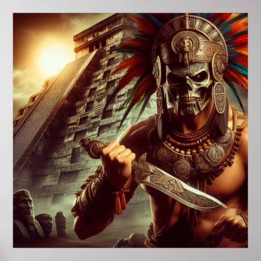 Mystic Golden-Hued Surreal Aztec Warrior Illustrat Poster (Voorkant)