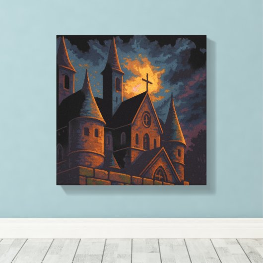 Mystic Gothic Castle Under Moonlight Canvas Afdruk (Insitu (Houten vloer))