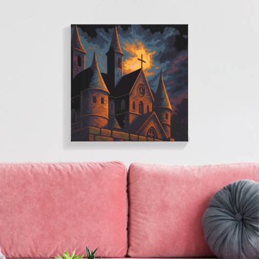 Mystic Gothic Castle Under Moonlight Canvas Afdruk (Insitu (Woonkamer))
