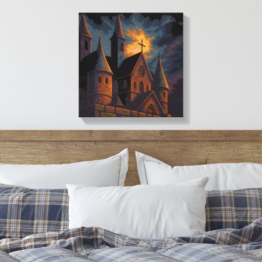 Mystic Gothic Castle Under Moonlight Canvas Afdruk (Insitu (Slaapkamer))