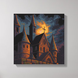 Mystic Gothic Castle Under Moonlight Canvas Afdruk