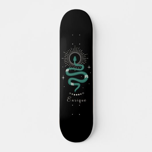Mystic Green Celestial Snake & Name Cosmic Sparkle Persoonlijk Skateboard (Voorkant)