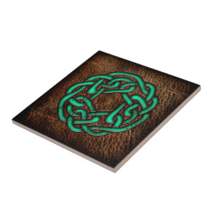 Mystic green celtic knot op leder tegeltje