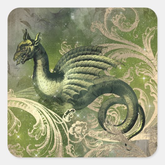 Mystic Green Dragon Vierkante Sticker (Voorkant)