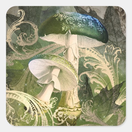 Mystic Green Mushrooms Vierkante Sticker (Voorkant)