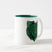 Mystic Green Wolf Fox Duality Mug - Unique Spirit Tweekleurige Koffiemok (Voorkant rechts)