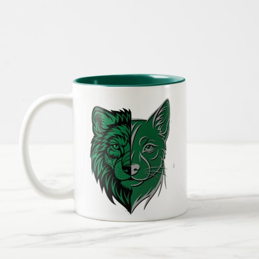 Mystic Green Wolf Fox Duality Mug - Unique Spirit Tweekleurige Koffiemok (Links)