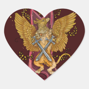 Mystic Griffin met swords Hart Sticker