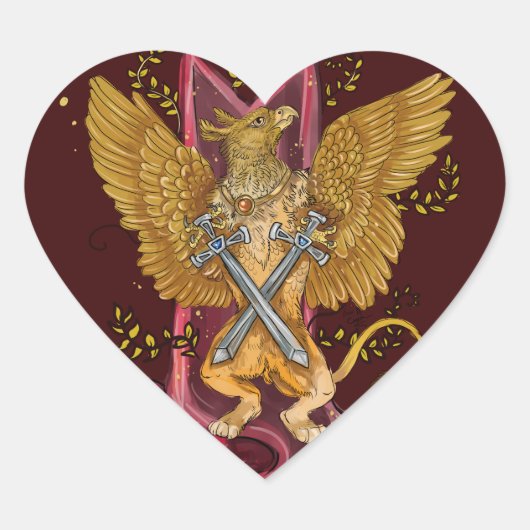 Mystic Griffin met swords Hart Sticker (Voorkant)