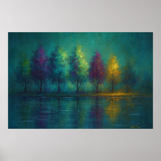 Mystic Grove - Reflections Colorful Trees at Dusk Poster (Voorkant)