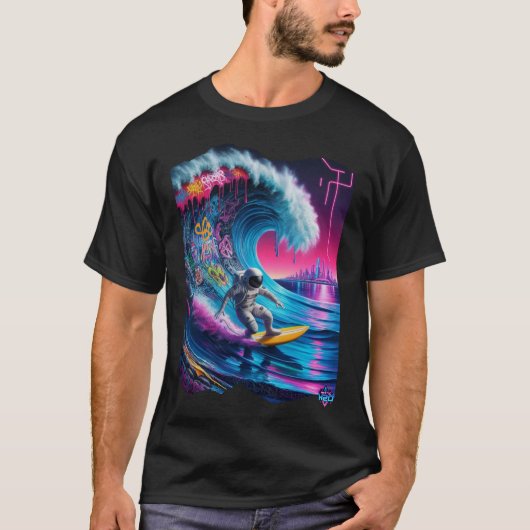 Mystic H2O Astronaut Surfer Rijden Kosmische Golf T-shirt (Voorkant)