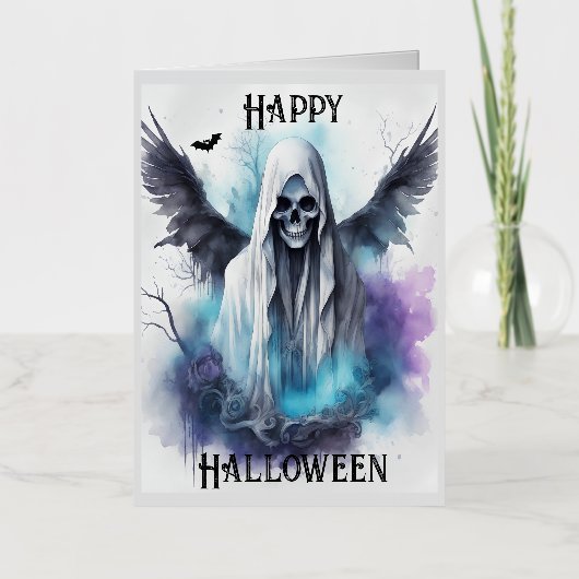 Mystic Halloween Ghost - Gotische Waterverf Kunst Folie Wenskaart (Voorkant)