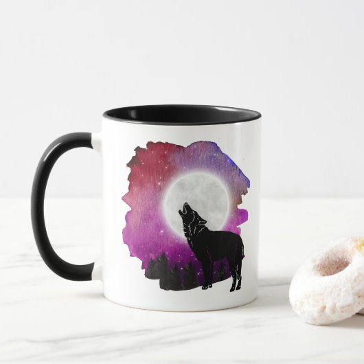 Mystic Howling Wolf Silhouette mok (Met donut)