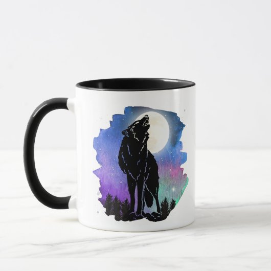 Mystic Howling Wolf Silhouette twee toon mok (Links)
